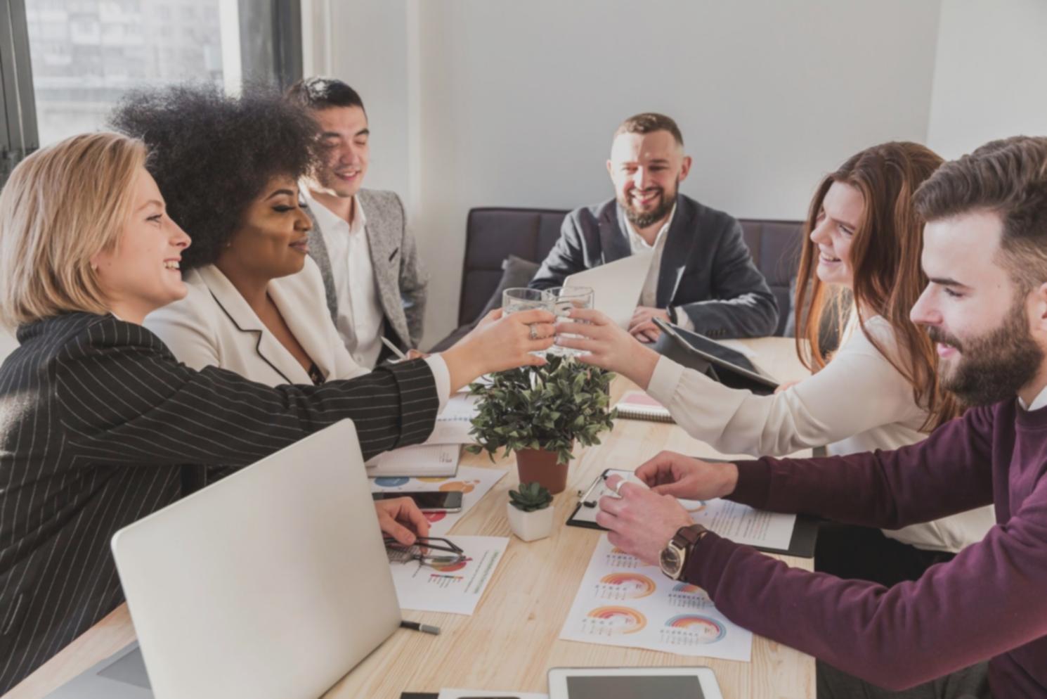 Business professionals analyzing financial data and growth strategies